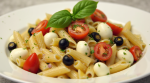 Creamy Italian Pasta Salad with Mozzarella and Basil