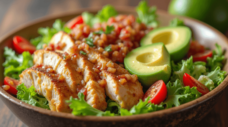 El Pollo Loco Double Avocado Chicken Salad featuring grilled chicken, avocados, and fresh vegetables