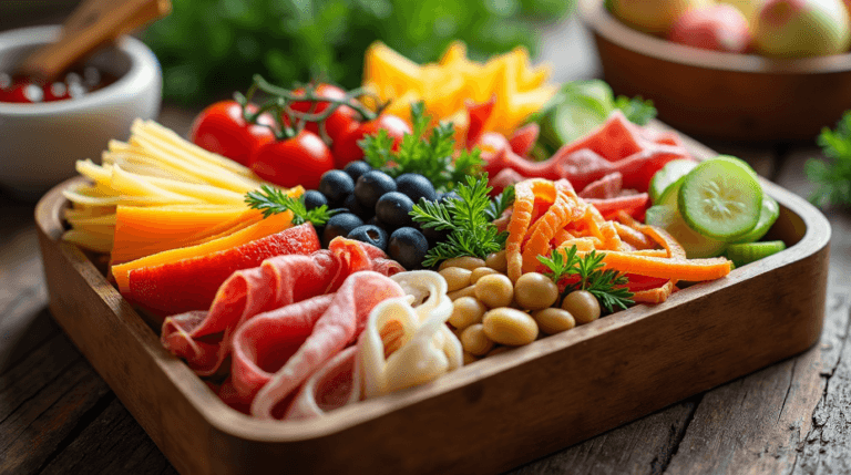 A beautifully arranged charcuterie bento box filled with meats, cheeses, and fruits.
