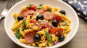 Spicy Italian Pasta Salad with Pepperoni and Chili Flakes