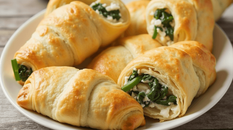 Golden Crescent Roll Breakfast Recipes ham and cheese crescent rolls on a white plate, garnished with parsley.