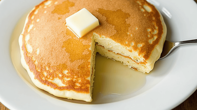 Fluffy Pancake Recipe for Twoserved on a plate with fresh berries, syrup, and butter, perfect for two people.