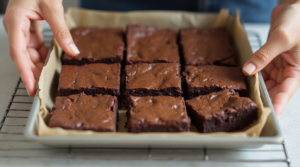 Baked cheesecake brownies cooling in the pan before chilling in the fridge