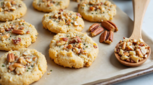 Keto Coconut Cookies with added nuts and seeds for a crunchy texture.
