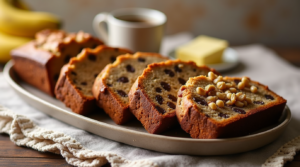 A variety of banana bread slices featuring classic, chocolate chip, nutty, and vegan gluten-free options.