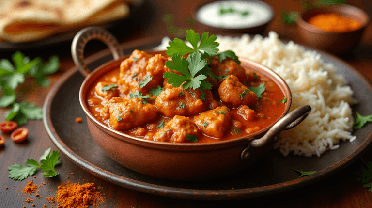 Authentic Chicken Tikka Masala with Basmati Rice and Naan