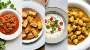 Different variations of Chicken Tikka Masala, including a traditional, vegan, spicy, and healthy version.