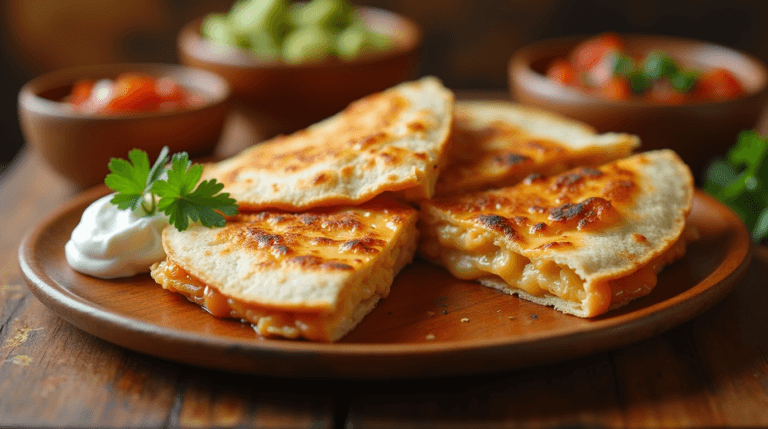 Crispy chicken quesadilla Recipes slices with melted cheese and a side of guacamole.