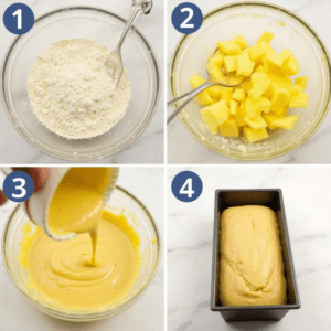  The process of making pineapple bread from mixing ingredients to baking.