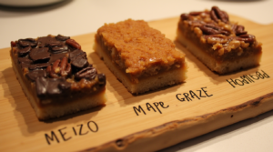 Three different versions of Lazy Girl Pecan Pie Bars—chocolate drizzle, maple-cinnamon, and classic pecan.