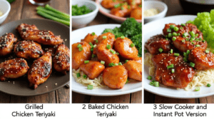 Different styles of Chicken Teriyaki Recipe, including grilled, baked, and slow-cooked versions.