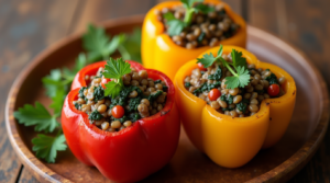 Lentil and Spinach Stuffed Peppers
