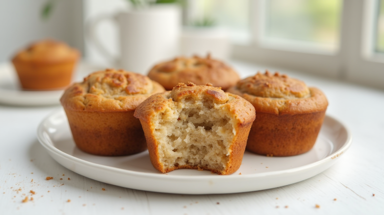 A cluster of golden-brown Cinnamon Muffins Recipe on a white countertop, showcasing their fluffy texture