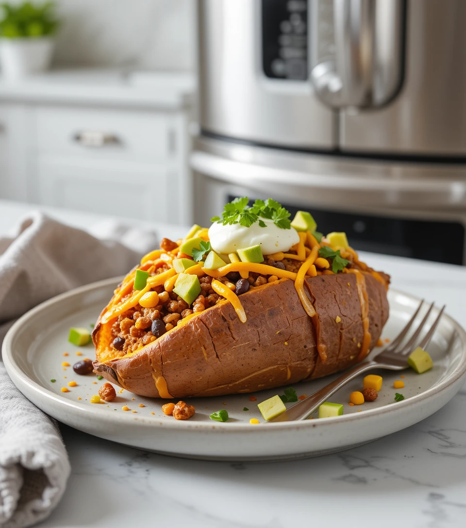 Turkey Stuffed Sweet Potatoes Turkey Stuffed Sweet Potatoes with seasoned ground turkey, black beans, corn, and topped with cheese, avocado