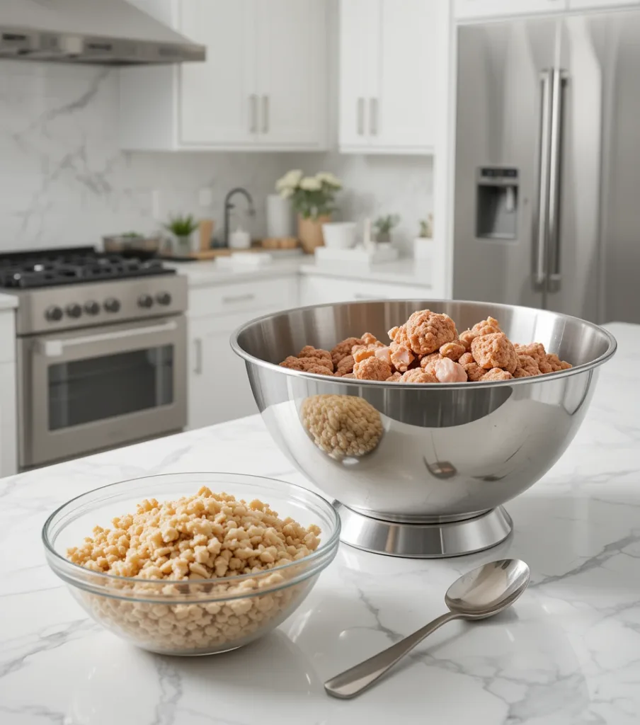 Ginger Chicken Meatballs Ground chicken and plant-based crumbles on a white countertop in a modern kitchen.