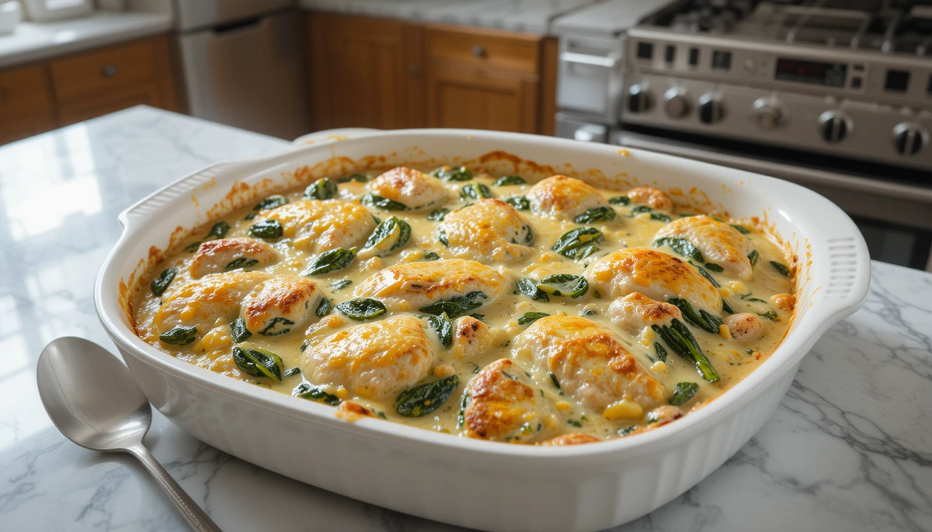 Chicken Florentine Casserole: 7 Incredible Secrets Chicken Florentine Casserole served over whole wheat pasta with arugula salad, roasted cherry tomatoes, garlic bread,