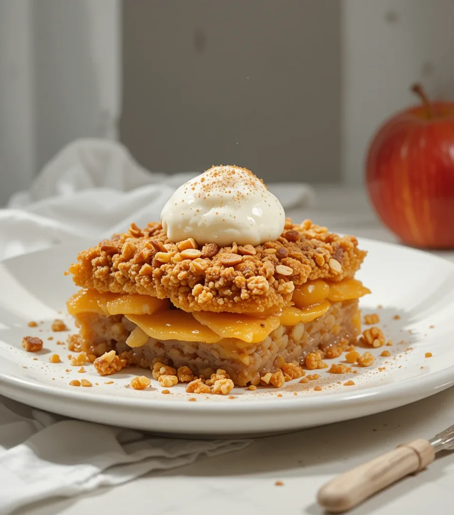 Healthy Apple Crumble: 7 Amazing Secrets Plate of warm healthy apple crumble with Greek yogurt topping